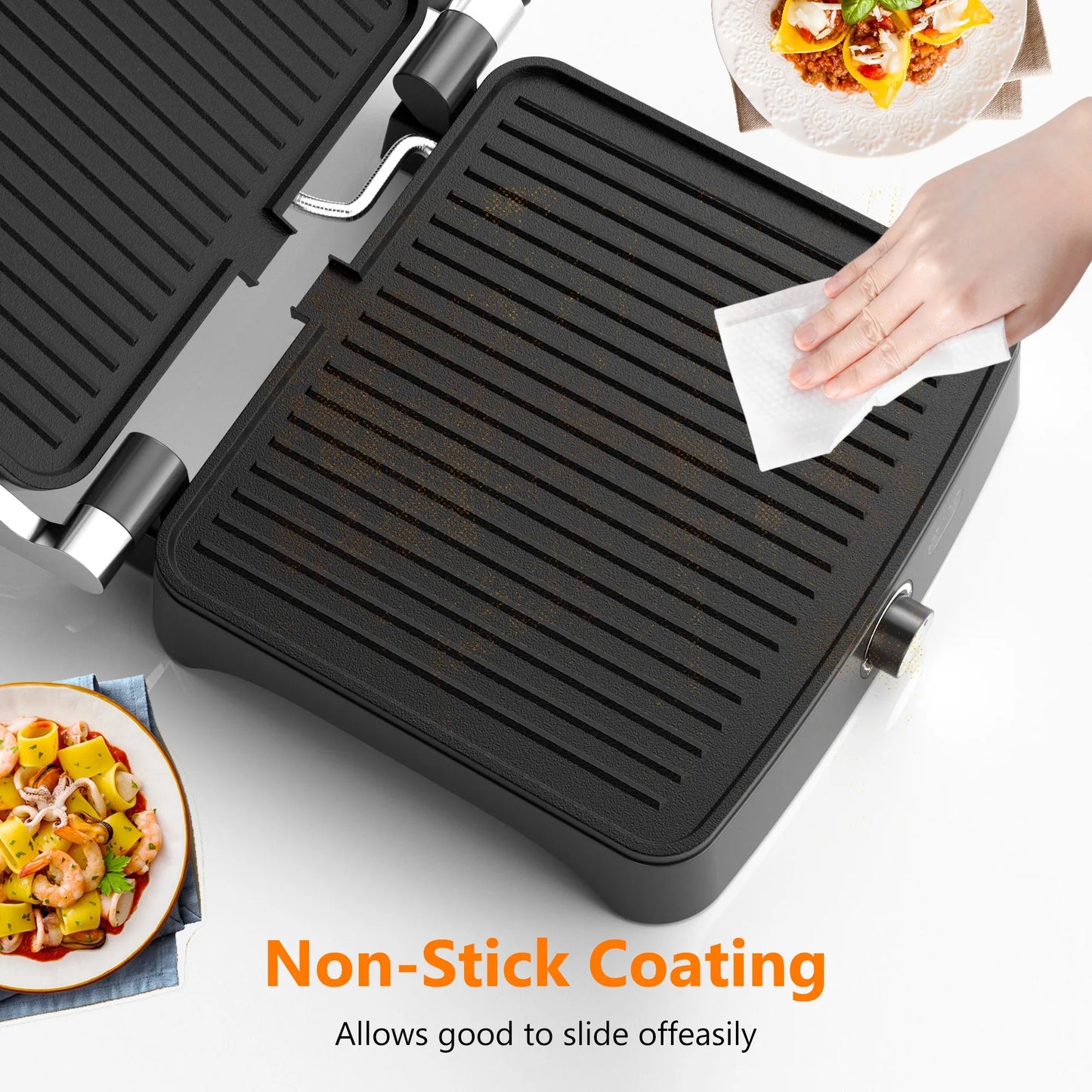 Panini Press Grill Indoor Sandwich Maker 
Temperature Setting, 4 Slice Non-stick Grill, Opens 180 Degrees, 1200 W
