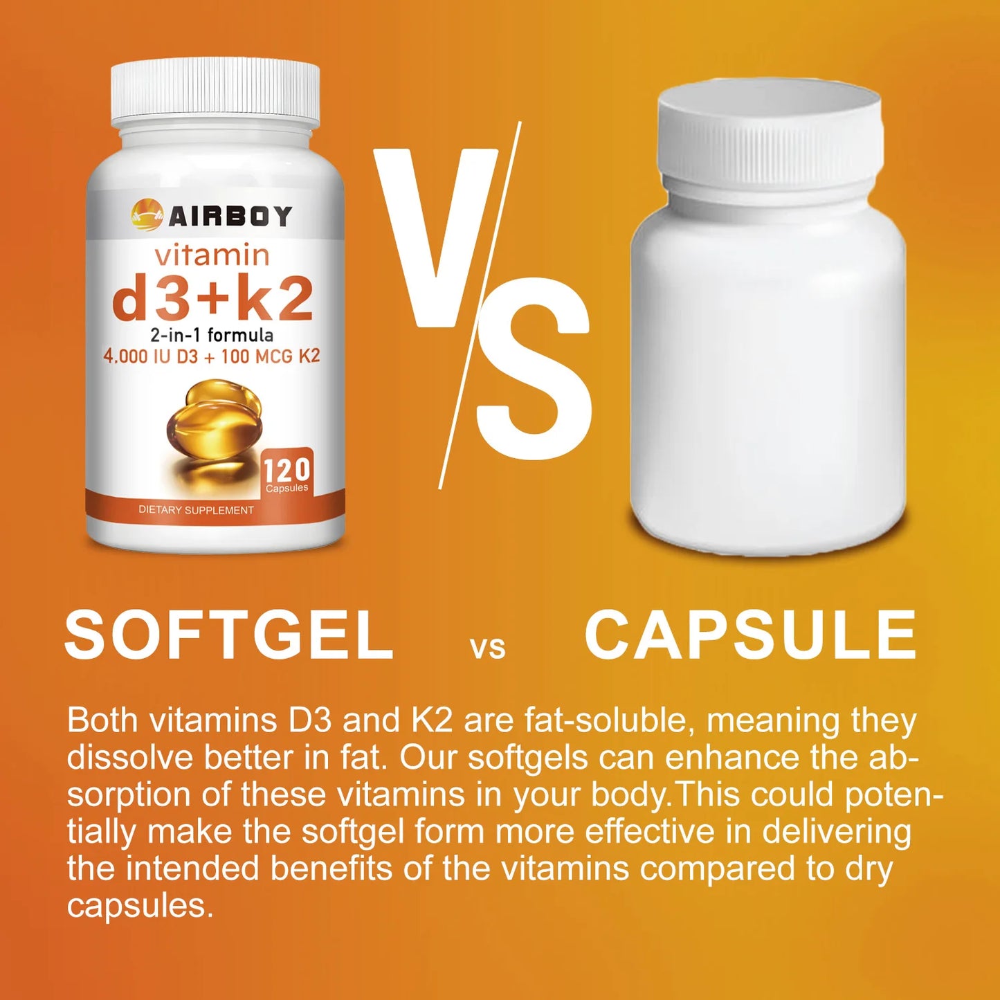 Vitamin D3 + K2 - Help Regulate Calcium Metabolism Promote
 Bone Teeth and Skin Health Support Immunity - 120 Capsules