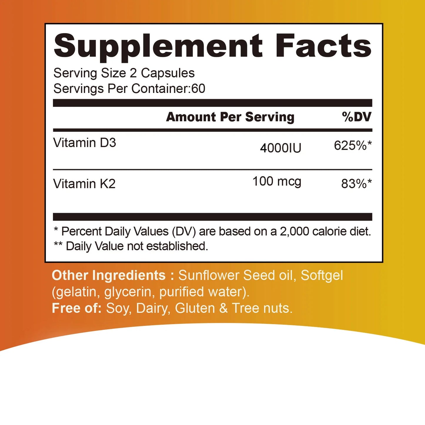 Vitamin D3 + K2 - Help Regulate Calcium Metabolism Promote
 Bone Teeth and Skin Health Support Immunity - 120 Capsules