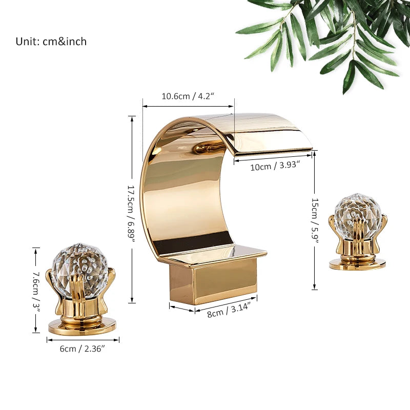 Gold Waterfall Bathroom Faucet Crane Crystal Handle