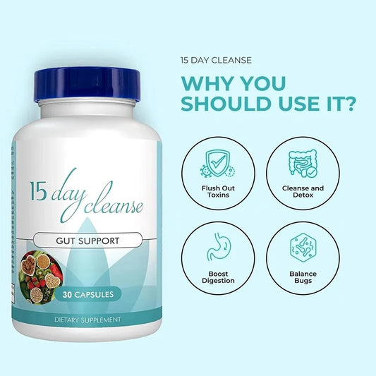 Gut Health Supplements - Improve Digestive Comfort 
15 Day Cleanse Detox Gut & Colon Support Capsules