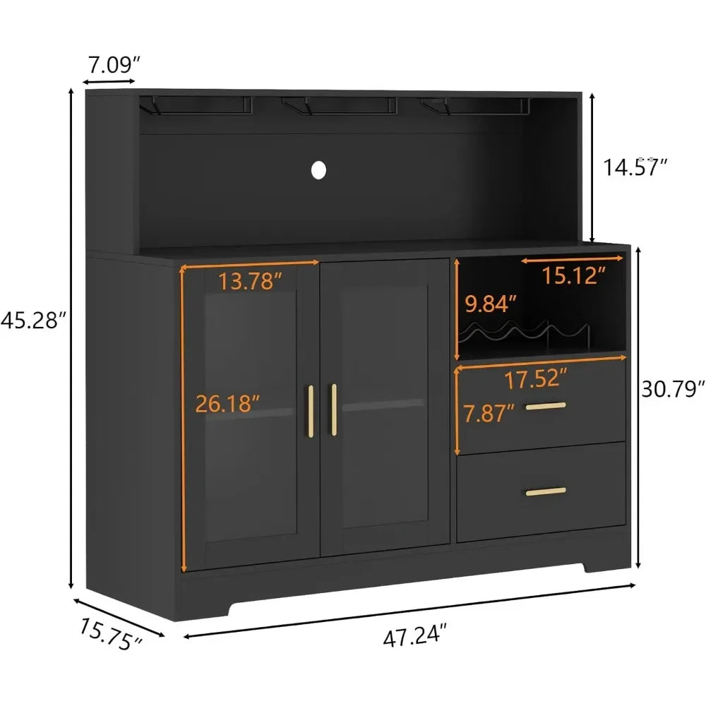 Wine Bar Cabinet with LED Light,  with Wine and Glass Rack, Kitchen Buffet Sideboard