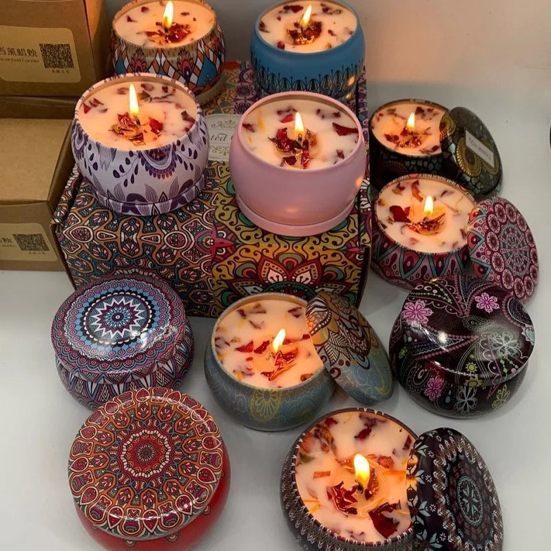 1/4PCS Vintage Scented Candles Soy Wax Candle Jars Flower Fragrance Scent