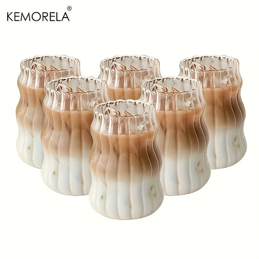 2/4/6PCS INS Glass Cup Heat-resistant Tumbler Drinkware 
Transparent Tea Juice Milk Coffee Mug Home Water Glasses Stripe Beer Mug