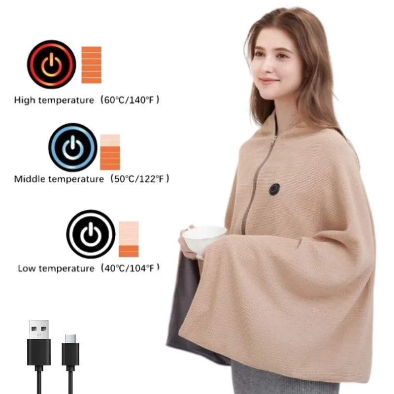 USB Electric Heated Blanket Wearable Heated Throw Blanket 
Adjustable 3 Levels Temperature Machine Washable Warmer Blanket