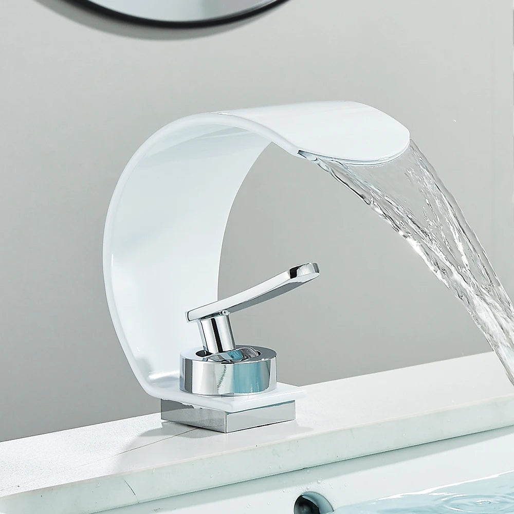 Curve Single Handle Black Bathroom Sink Faucet Hot Cold Mixer Water Tap Waterfall Vanity Vessel Sink Faucet