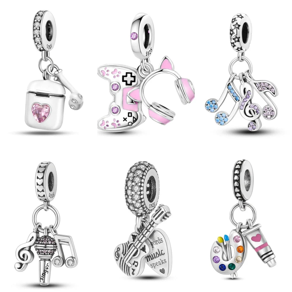 925 Sterling Silver 
Headphone Game Console Pendant Bracelet Charms 
Fit Bangle For Women Jewelry Party Fine Gifts DIY Accessories