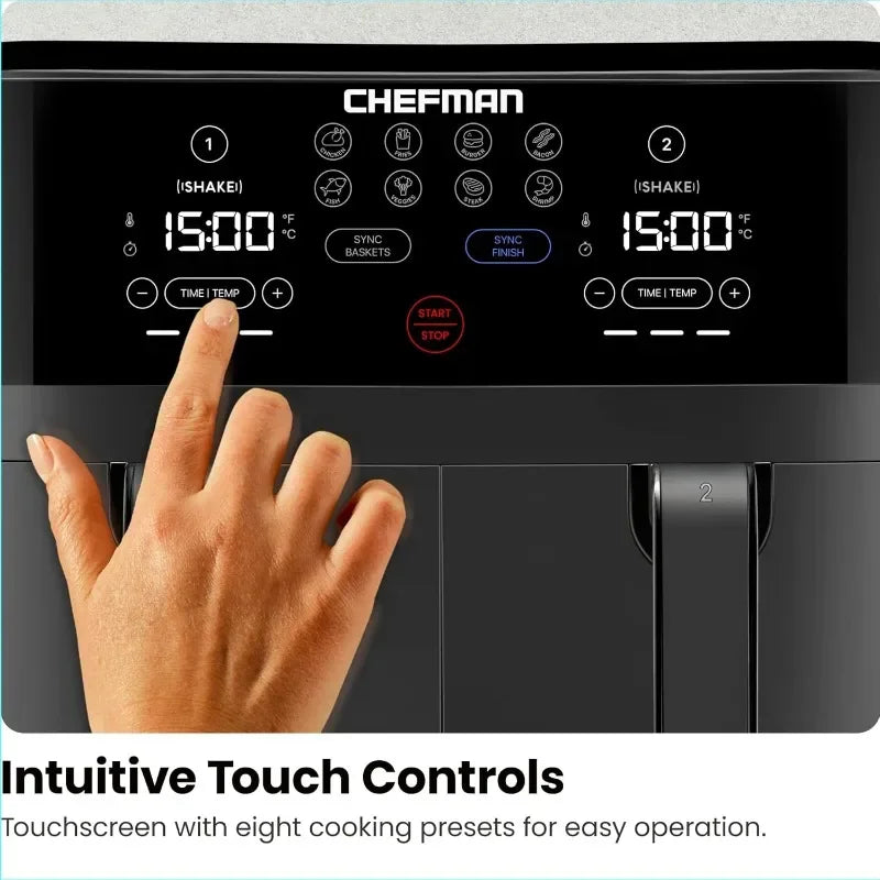6 Quart Dual Basket Air Fryer - Digital Touchscreen, Smart Sync Finish, Hi-Fry, Auto Shutoff, 2 Independent 3QT Nonstick