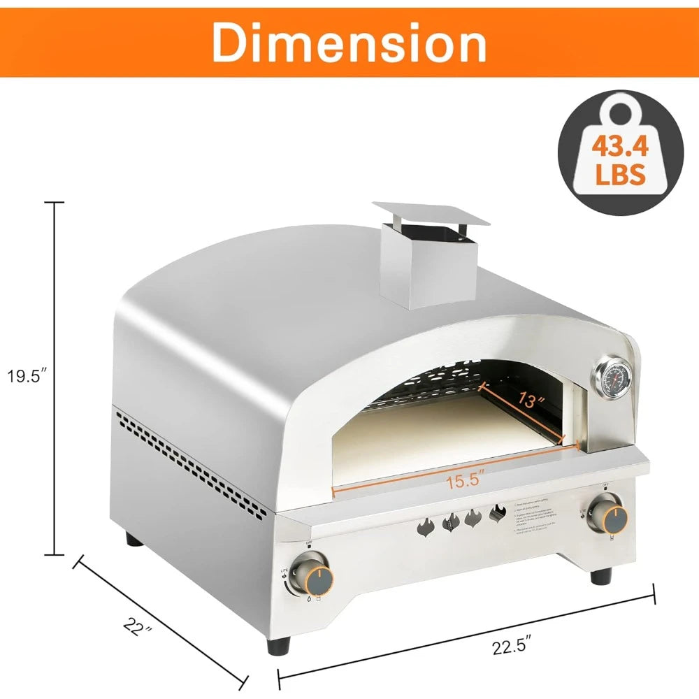 Gas Pizza Oven, Portable Propane Pizza Oven with 13 inch Pizza Stone, Stainless Steel Maker