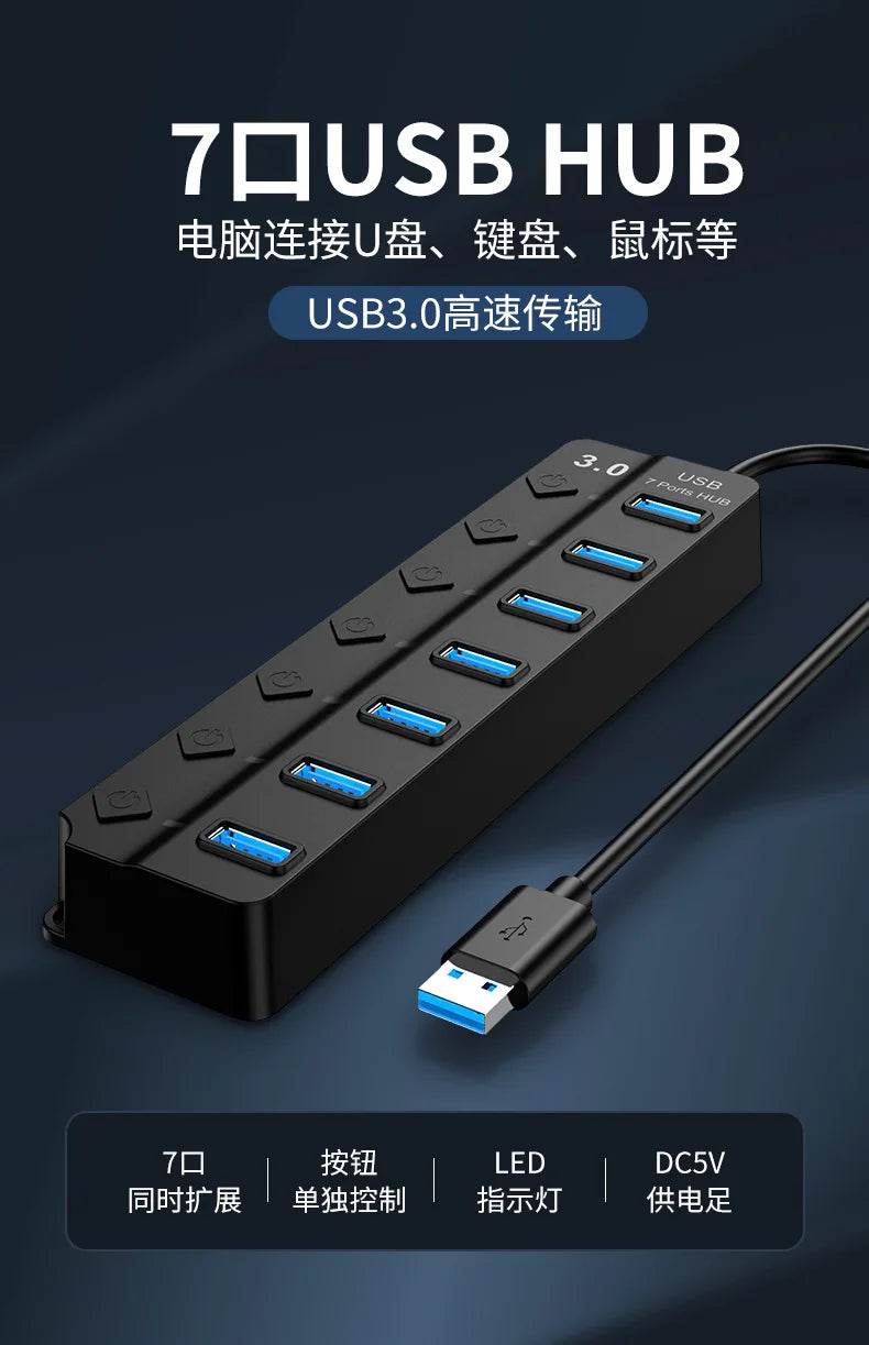 USB Hub 3.0 2.0 Multi USB High Speed Splitter Adapter
 4/7 Port Multiple Expander With Switch For PC Computer Accessories