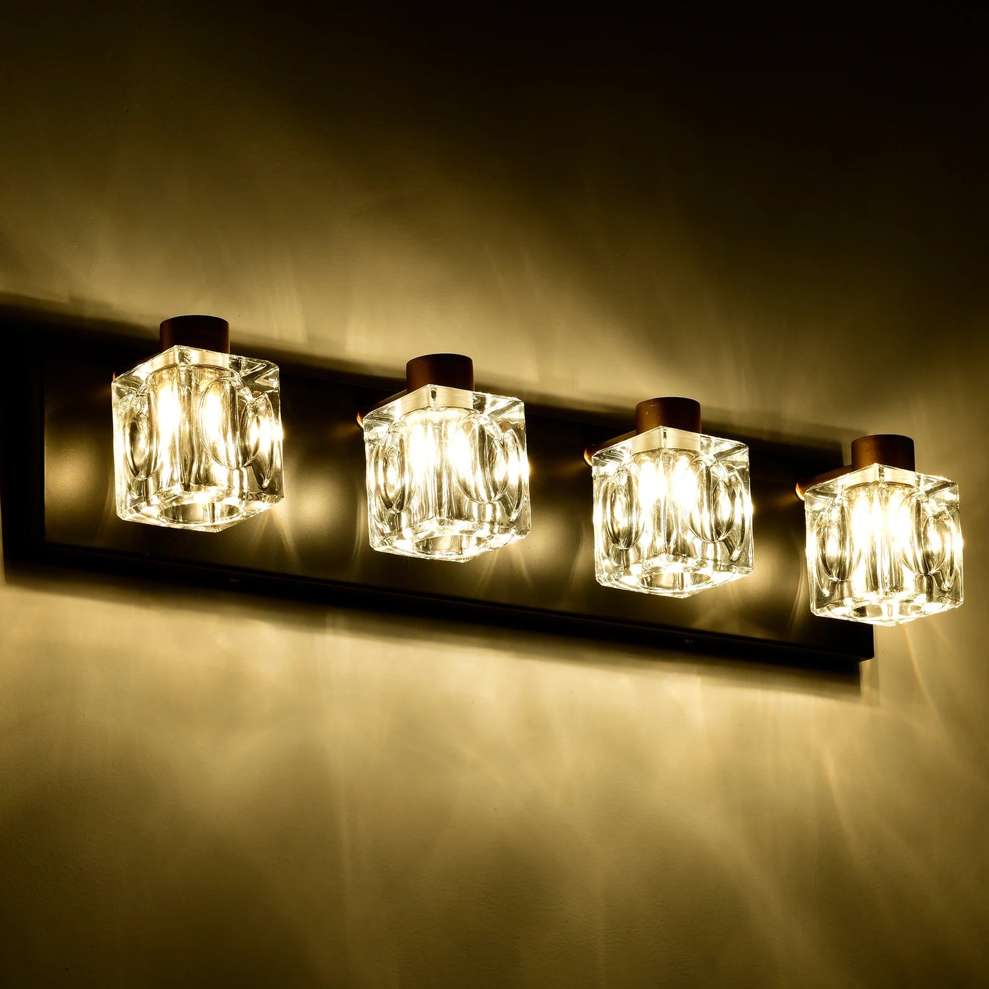 4-Light Matte Black + Gold Bathroom Light Fixtures, Modern Vanity Lights