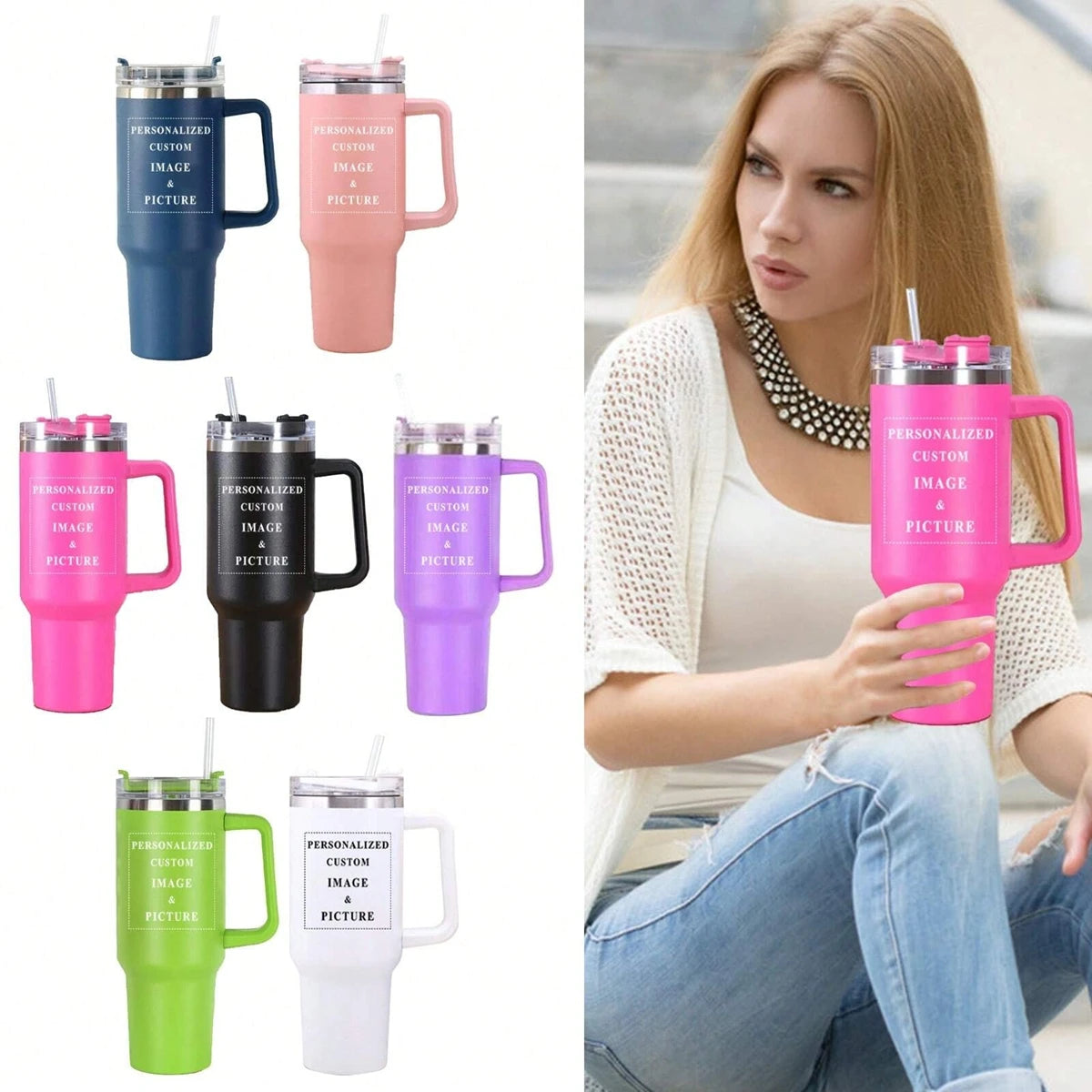 Customed Picture 40oz Insulated Water Portable Bottle Stainless Steel Tumbler Coffee Cup Travel  Water Cups