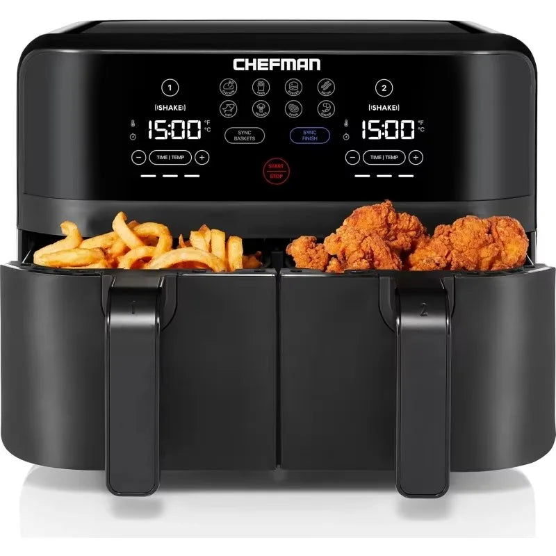 6 Quart Dual Basket Air Fryer - Digital Touchscreen, Smart Sync Finish, Hi-Fry, Auto Shutoff, 2 Independent 3QT Nonstick
