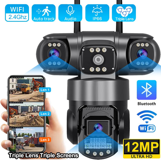 WiFi IP Camera Outdoor 12MP 6K Triple Lenses Triple Screens 
Security Video Monitor Night Vision Waterproof CCTV Cameras