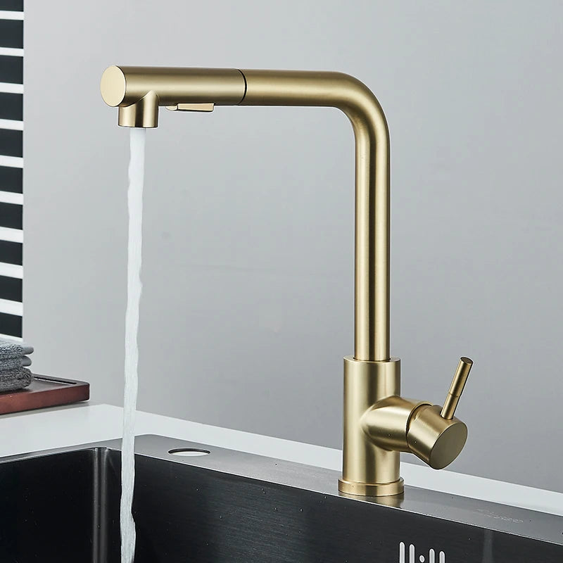 Black Flexible Pull Out Kitchen Faucet Stainless Steel
 2 Modes Nozzle Faucets 360 Degree Rotating Hot Cold Water Sink Mixer Tap