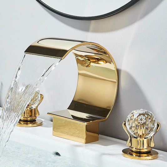 Gold Waterfall Bathroom Faucet Crane Crystal Handle