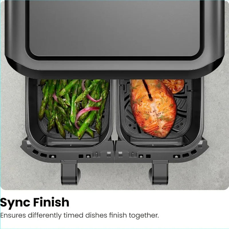 6 Quart Dual Basket Air Fryer - Digital Touchscreen, Smart Sync Finish, Hi-Fry, Auto Shutoff, 2 Independent 3QT Nonstick