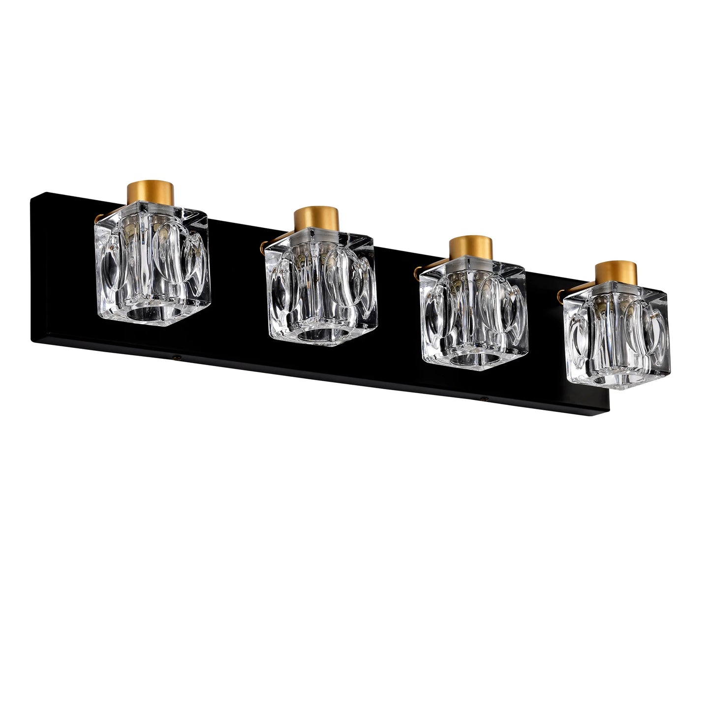 4-Light Matte Black + Gold Bathroom Light Fixtures, Modern Vanity Lights