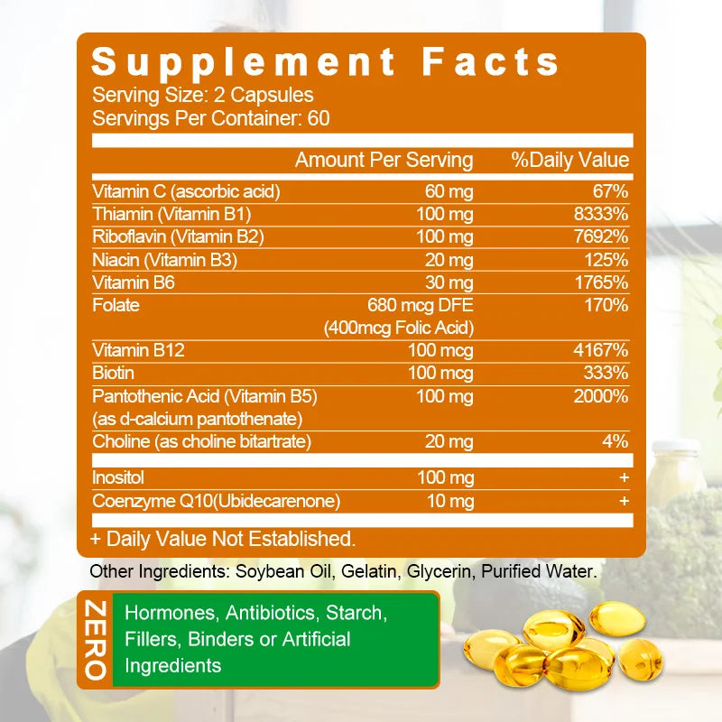 Vitamin B Complex Supplement,
 Supports Energy, Immune Health, Antioxidant Supplement
