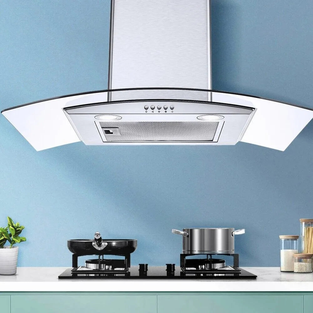 30 inch Kitchen Wall Mount Tempered Glass Vented 3-Speed Fan Range Hood