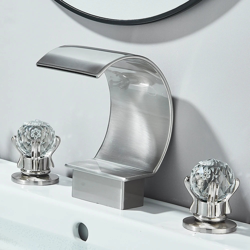 Gold Waterfall Bathroom Faucet Crane Crystal Handle