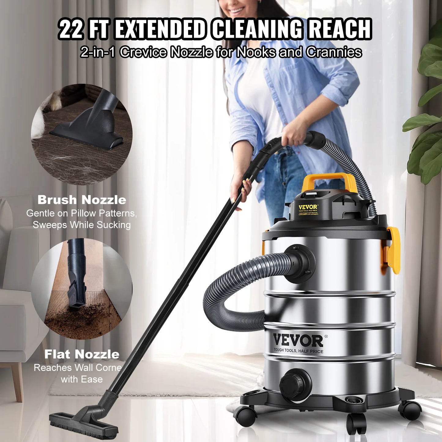 VEVOR Stainless Steel Wet Dry Shop Vacuum Wet  Dry Vac Powerful Suction