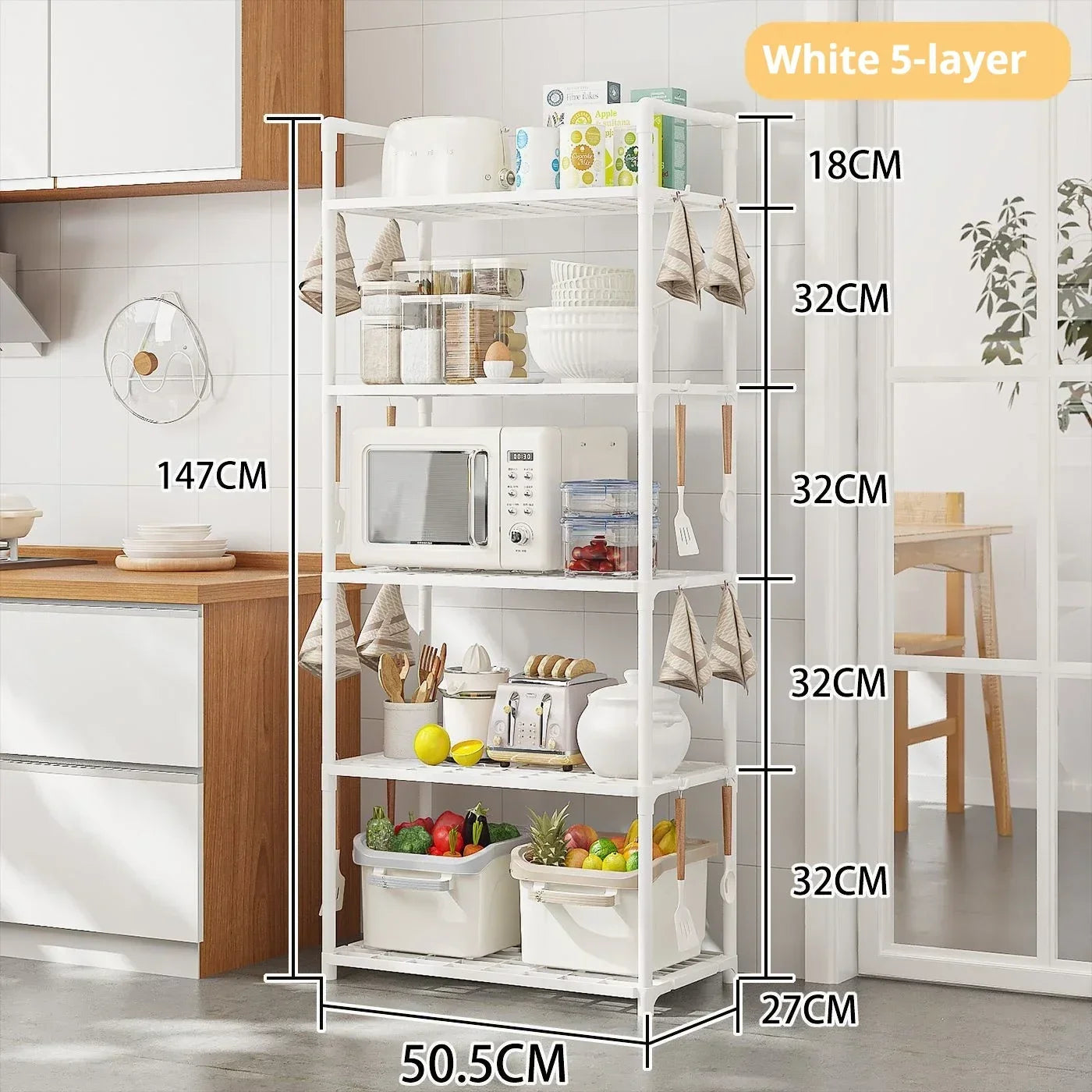 Floor Standing Storage Rack Kitchen Bathroom Microwave Rack Multi Functional