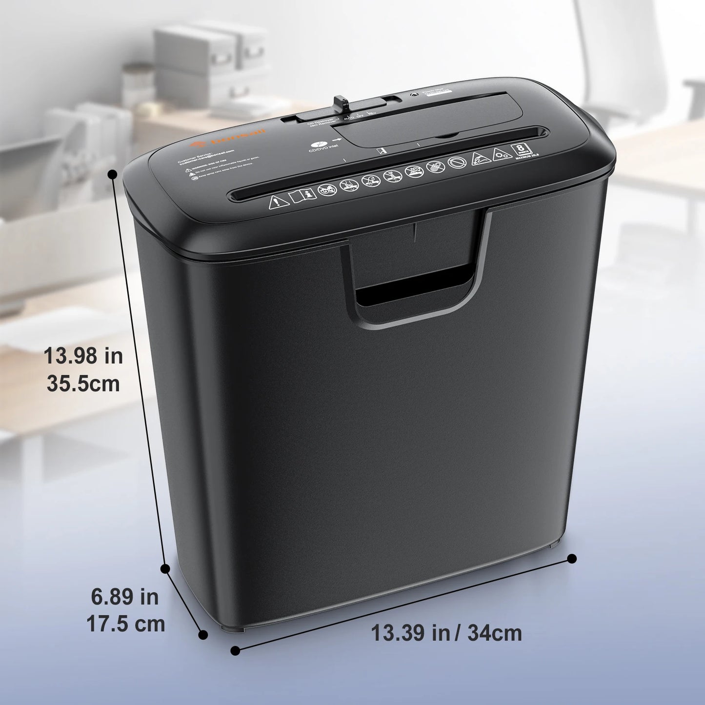 Manual Reversal 8-Sheet Strip Cut Shredder for Home Use, 
CD/Credit Card Shredder Machine with 3.4 Gallons