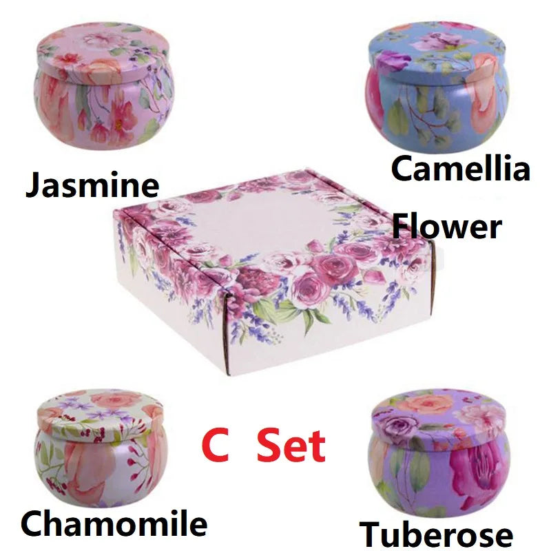 1/4PCS Vintage Scented Candles Soy Wax Candle Jars Flower Fragrance Scent