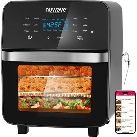 Nuwave Brio 15.5Qt 10-IN-1 Air Fryer Rotisserie Oven, 
XL Family Size, Even & Crisp AirFry,Reheat,Roast,
