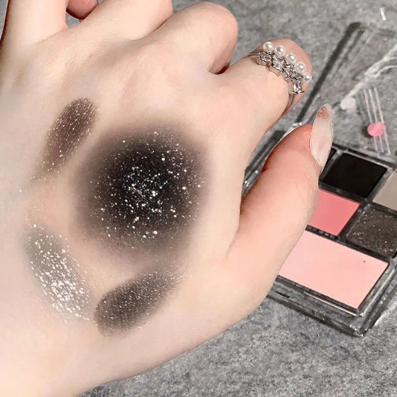 Cool Smoked Eyeshadow Palette Pink-black Hot Girl Glitter Pearly Shadow Eyes Korean Makeup Pallet Cosmetics