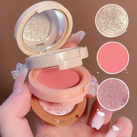 3in1 Blush Palette Pressed Highlighter Palette 
LongLasting Waterproof Matte Highlighter Shimmer  Blush Makeup