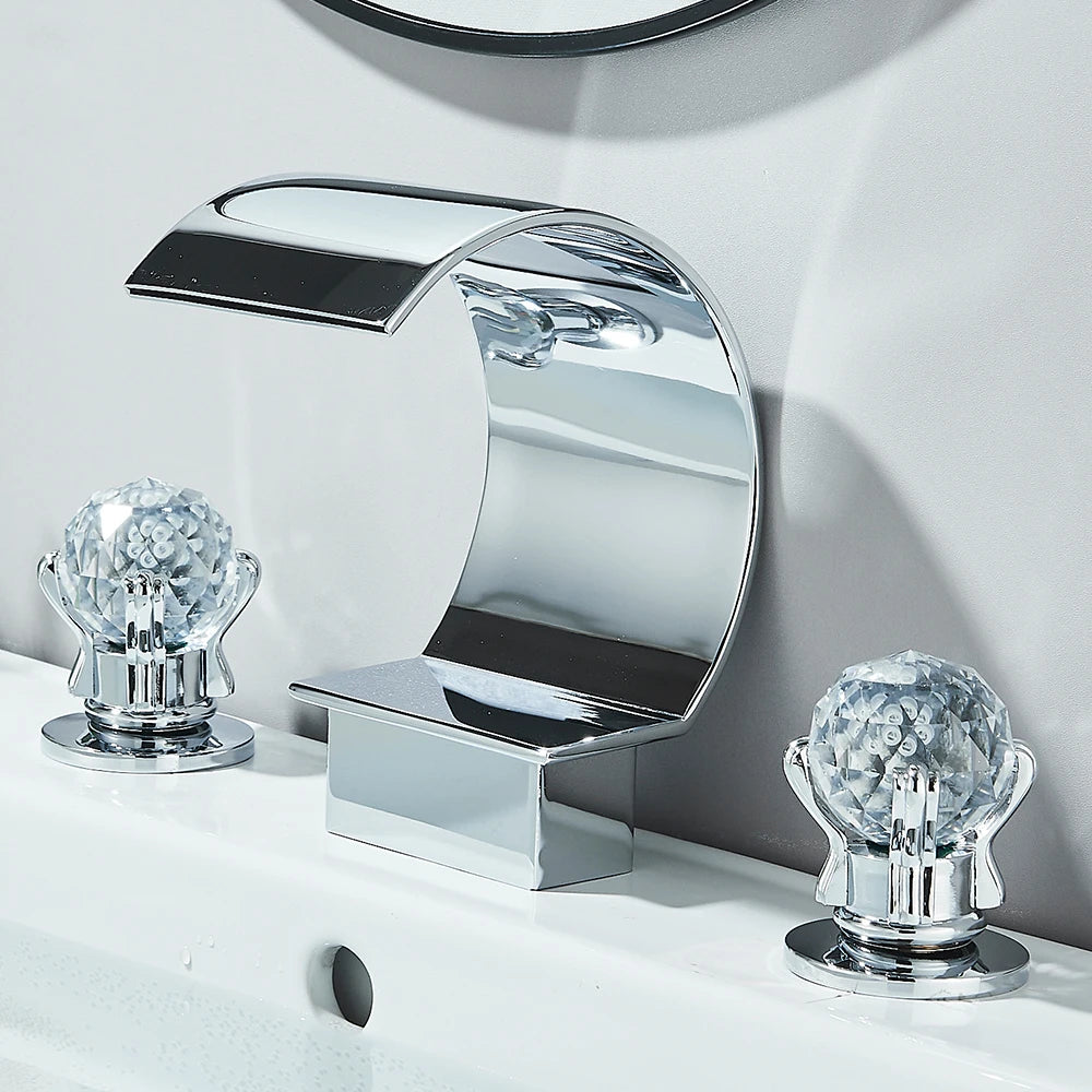 Gold Waterfall Bathroom Faucet Crane Crystal Handle