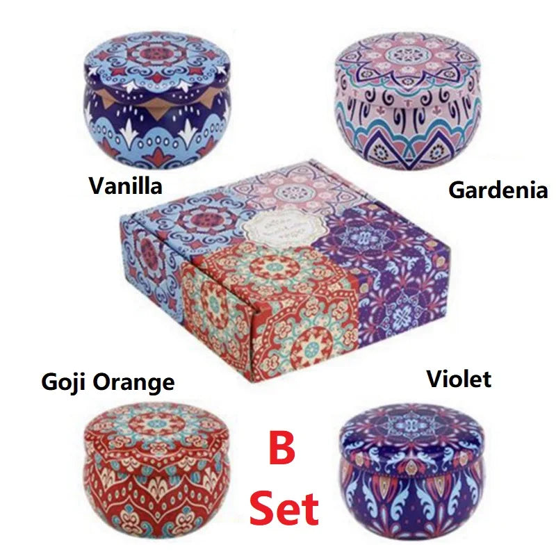 1/4PCS Vintage Scented Candles Soy Wax Candle Jars Flower Fragrance Scent