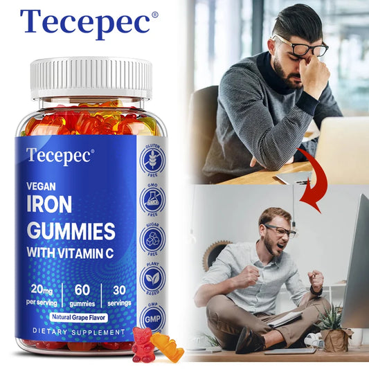 Vegetarian Vitamin C + Iron Gummies, Iron Supplement for Red Blood Cell Energy Levels, , Circulation Support