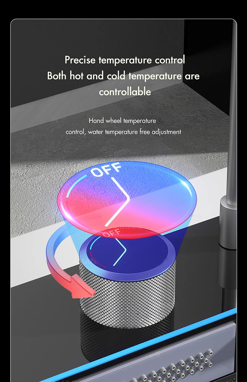 Stainless Steel Waterfall Kitchen Sink Integrated Digital Display Faucet Set Soap Dispenser