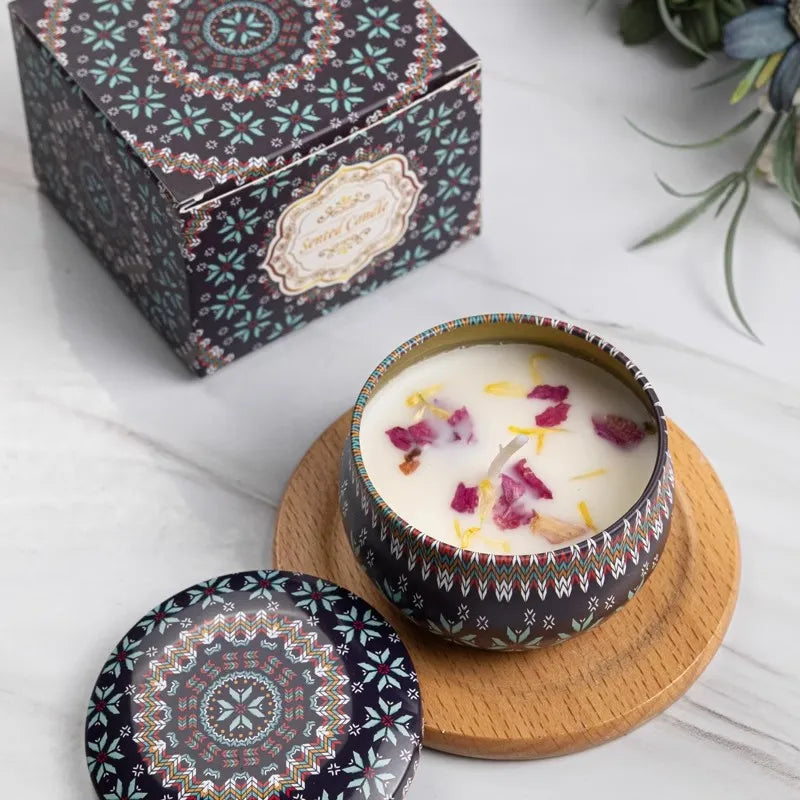 1/4PCS Vintage Scented Candles Soy Wax Candle Jars Flower Fragrance Scent