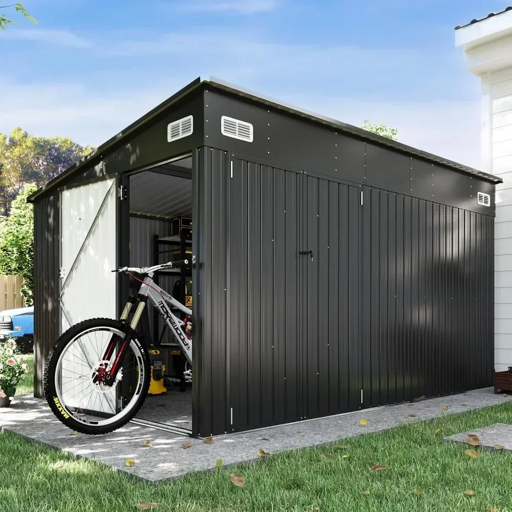 11.5’x7.5’ Shed Outdoor Storage Shed Triple Lockable Door 
Metal Storage Cabinet with Slopping Roof for Tools Bicycles Storage