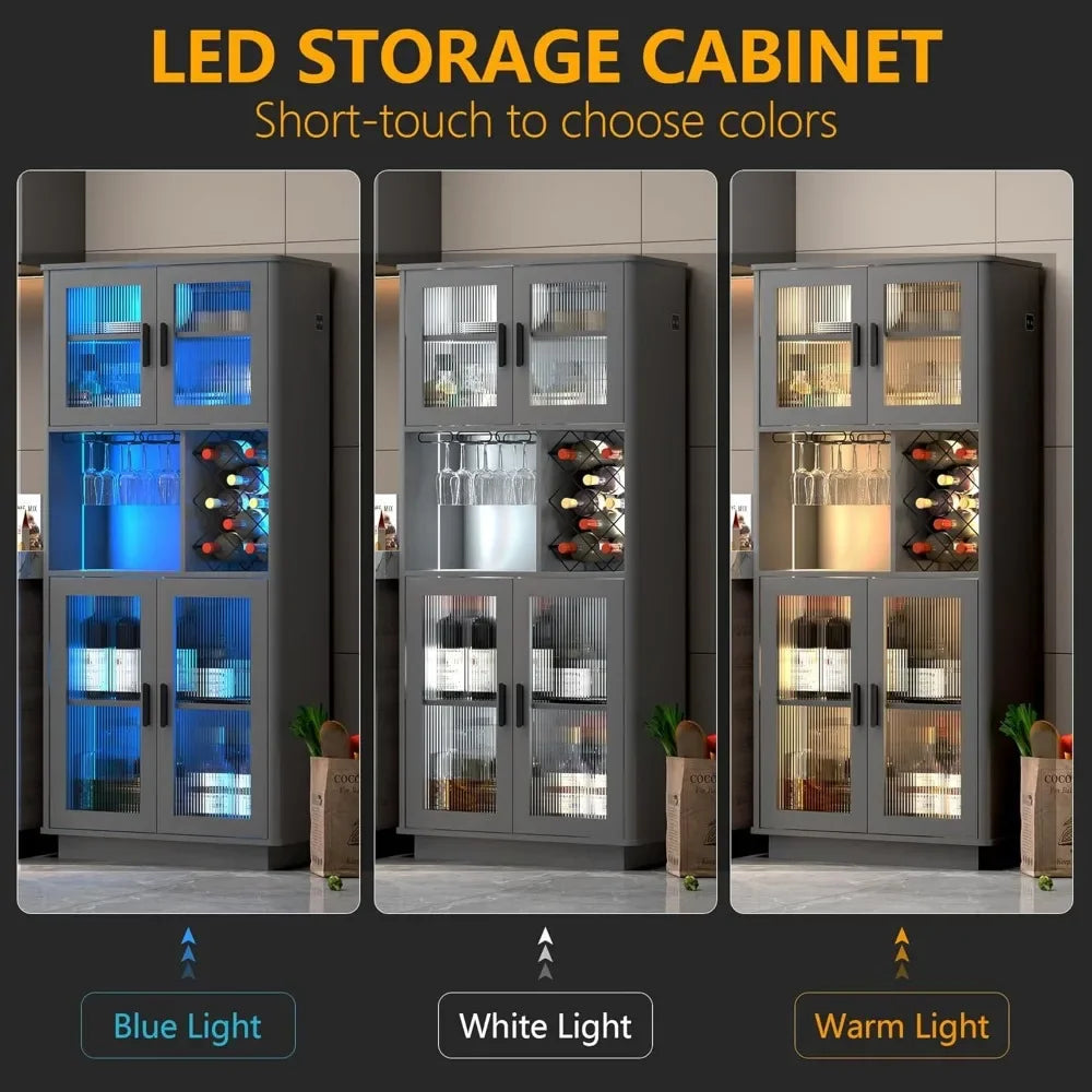 LED Wine Bar Cabinets with Removable Wine Rack, 
Cabinets for Liquor with Light Motion Sensor