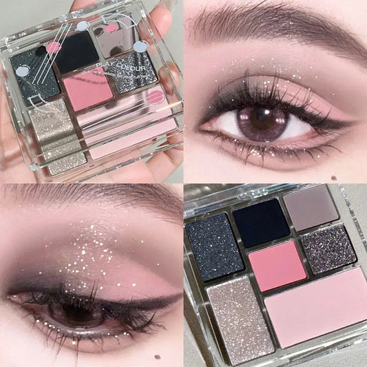Cool Smoked Eyeshadow Palette Pink-black Hot Girl Glitter Pearly Shadow Eyes Korean Makeup Pallet Cosmetics
