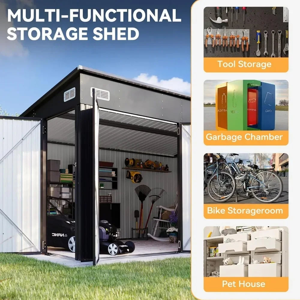 11.5’x7.5’ Shed Outdoor Storage Shed Triple Lockable Door 
Metal Storage Cabinet with Slopping Roof for Tools Bicycles Storage