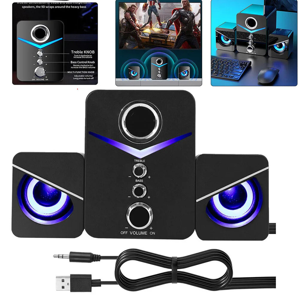 USB Computer LED Speakers System Subwoofer Stereo Bass Control 
for Desktop Laptop PC Portable Loud Speaker