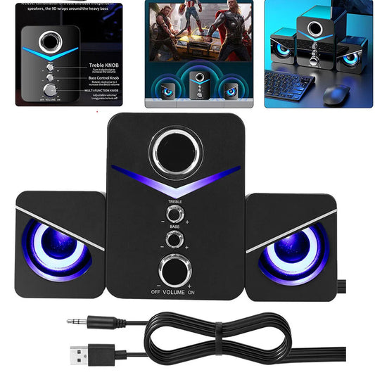 USB Computer LED Speakers System Subwoofer Stereo Bass Control 
for Desktop Laptop PC Portable Loud Speaker