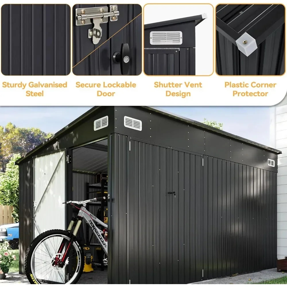 11.5’x7.5’ Shed Outdoor Storage Shed Triple Lockable Door 
Metal Storage Cabinet with Slopping Roof for Tools Bicycles Storage