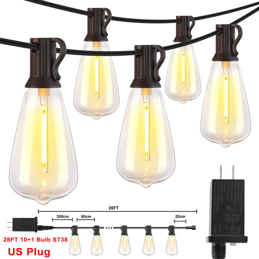 28FT US Plug ST38 String Light Outdoor, 1/2/3/4pcs 10+1 LED
