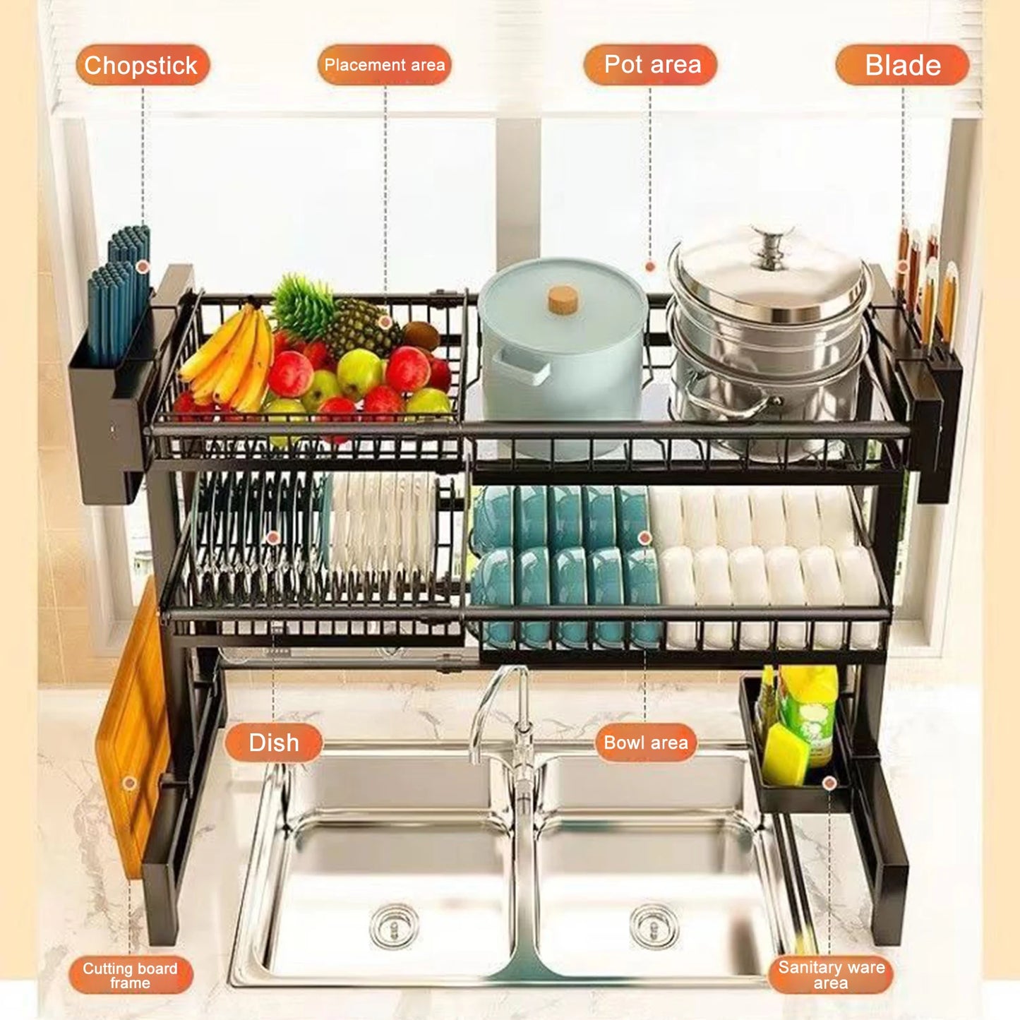2 Tier Kitchen Storage Shelf Above Sink