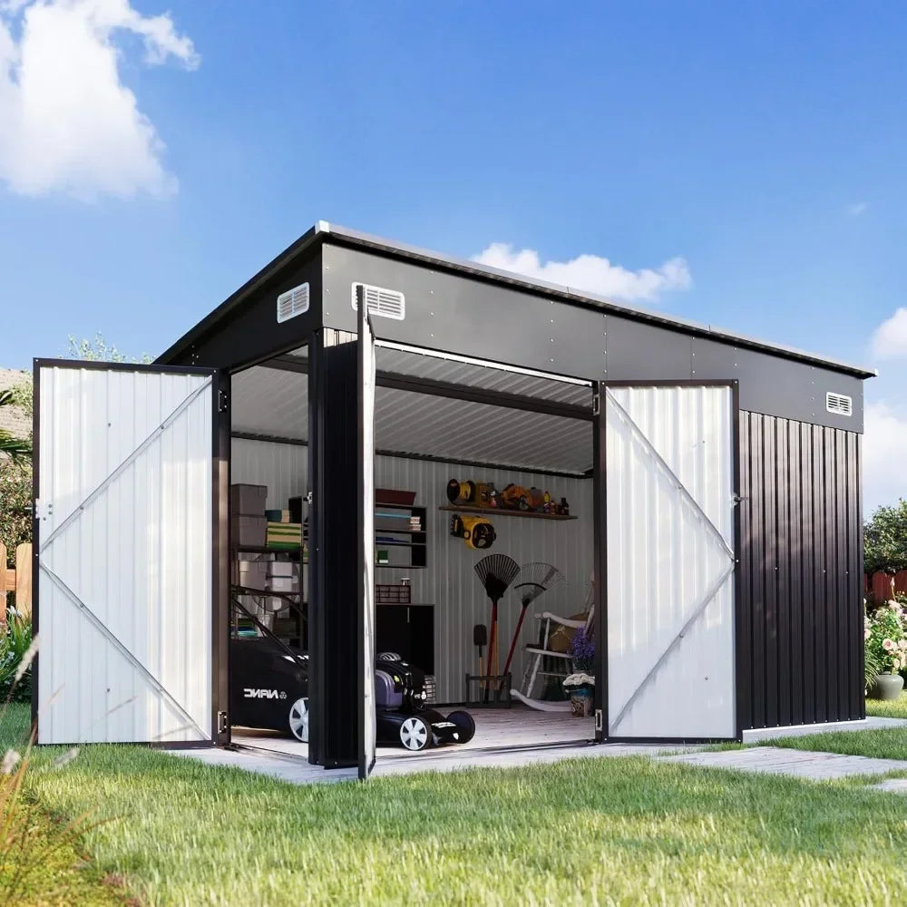 11.5’x7.5’ Shed Outdoor Storage Shed Triple Lockable Door 
Metal Storage Cabinet with Slopping Roof for Tools Bicycles Storage