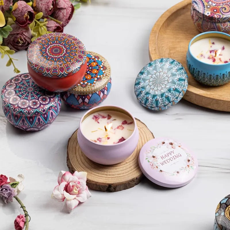 1/4PCS Vintage Scented Candles Soy Wax Candle Jars Flower Fragrance Scent