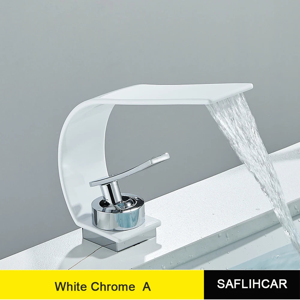 Curve Single Handle Black Bathroom Sink Faucet Hot Cold Mixer Water Tap Waterfall Vanity Vessel Sink Faucet