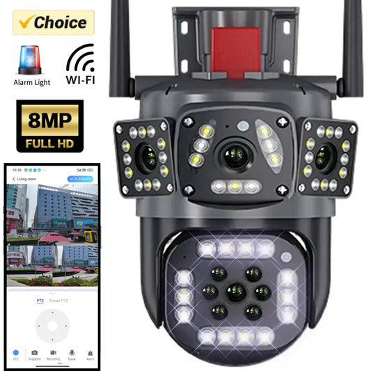 4K Dual Lens Screen Camera Outdoor Three Screens 
Protection Motion Detection Outdoor IP CCTV Surveillance Cameras
